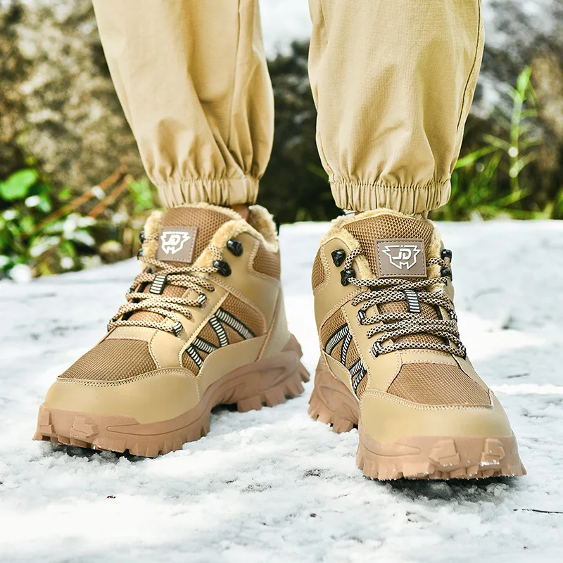 

Winter Mens Mid-top Lace-up Wear-resistant Thick-soled Cotton Shoes Large Size Plus Cotton Keep Warm Shoes Sneakers Men Boots