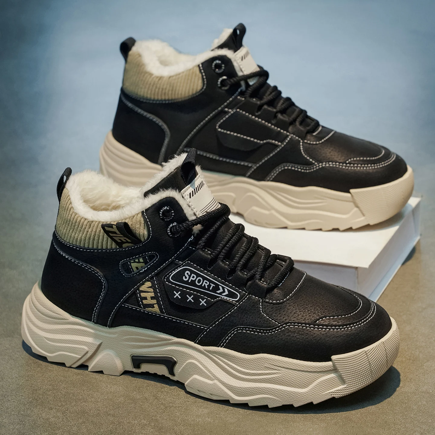 Men's casual cotton boots winter new warm plush soft-sole anti-slip light tooling shoes fashion youth joker outdoor walking shoe