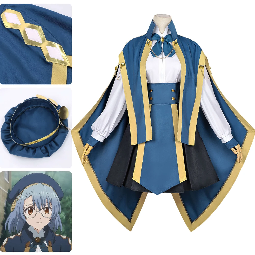 

Kunon Gurion Cosplay Blue Costume Kunon the Sorcerer Can See Uniform Hat Clothes Set Halloween Outfits Carnival Party Women