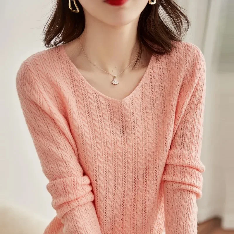 Women Sweater Spring Autumn Knitted Pullovers V-neck Slim Fit Bottoming Shirts Solid Soft Knitwear Jumpers Knitwear Basic Sweate