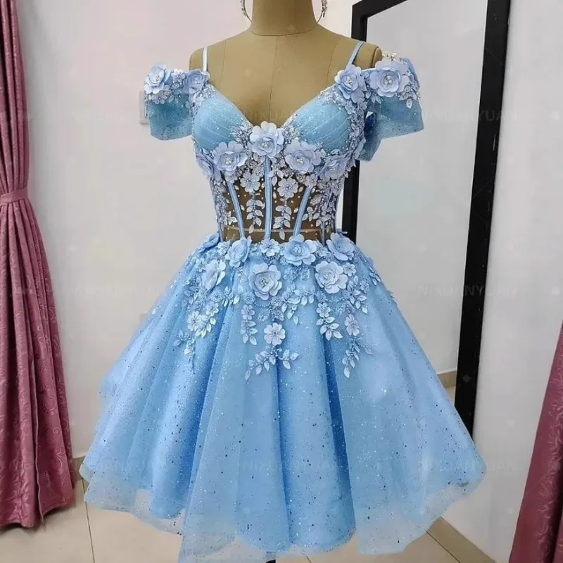 Off Shoulder Applique Tulle Cocktail Dresses Sparkly Short Homecoming Dress Robes De Cocktail Prom Dresses 2026 Gala Customized