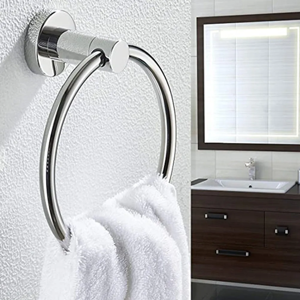 

3Pcs Stainless Steel Towel Ring Set Bathroom Storage Rack Wall Mounted Paper Towel Holder and Clothes Hook for Home Organization