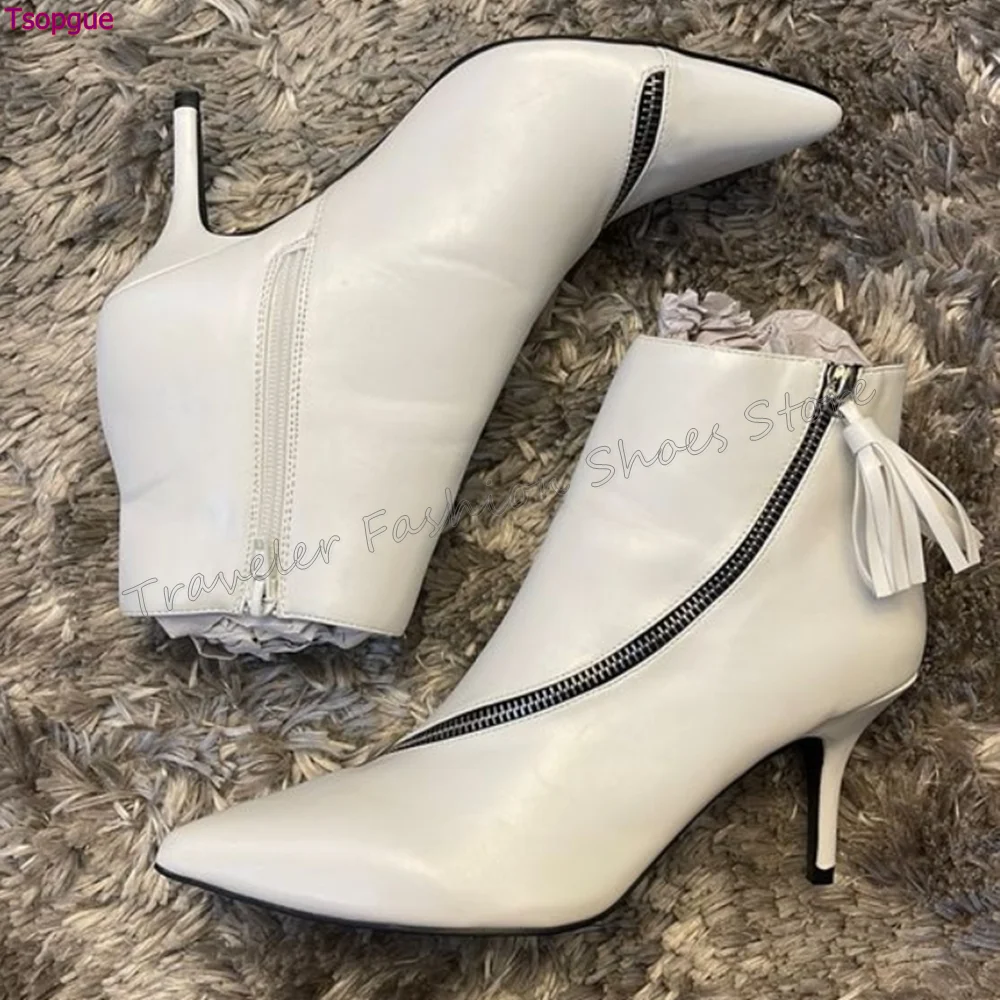 

White Side Zipper Pointed Toe Ankle Boots Sexy Stilettos High Heels High Heel Shoes for Women Heels 2024 New Zapatos Para Mujere