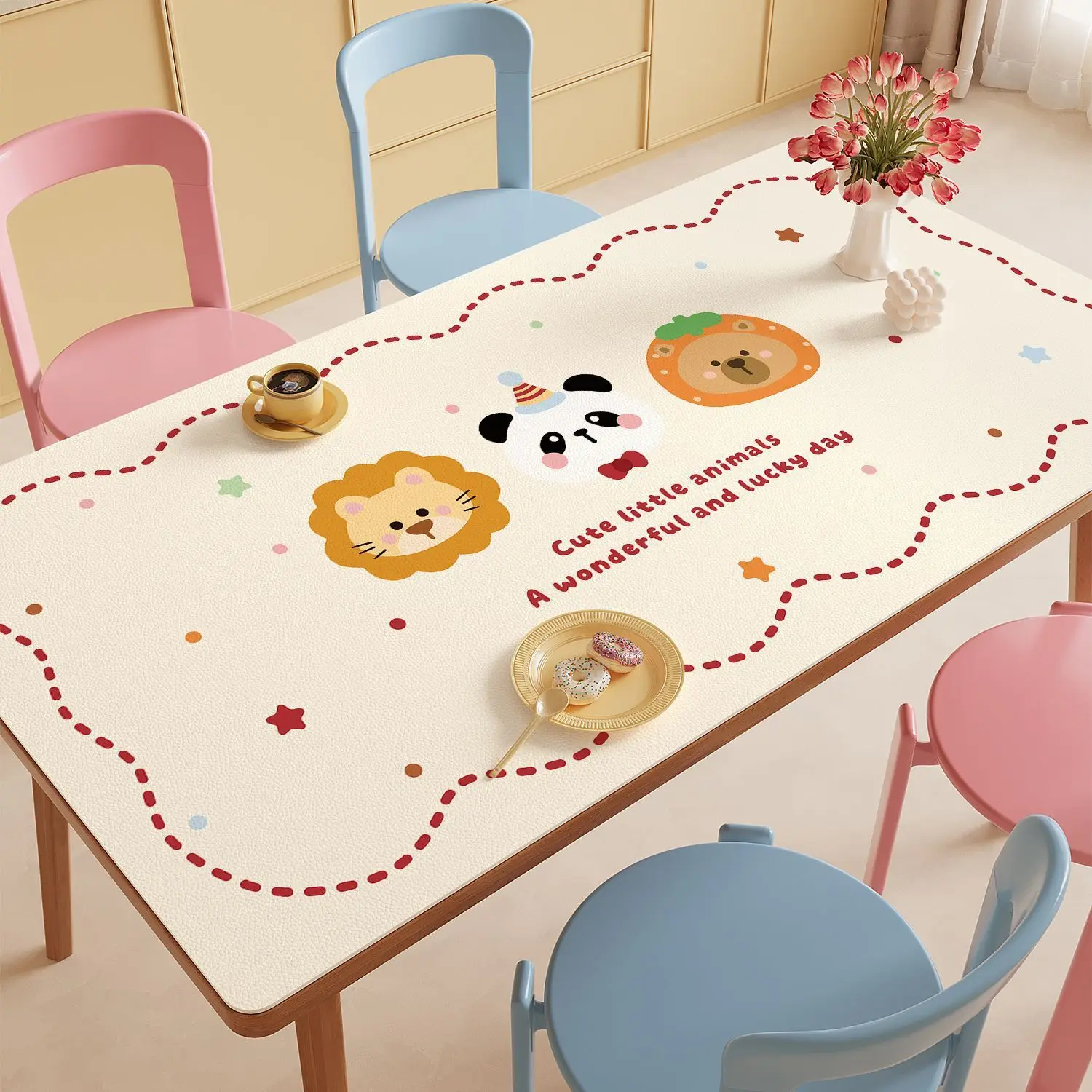 Waterproof Oil-Proof Leather Student Table Mat, Heat Resistant Placemat, Anti-Slip Easy Clean Cuttable Dining Table Cloth 5