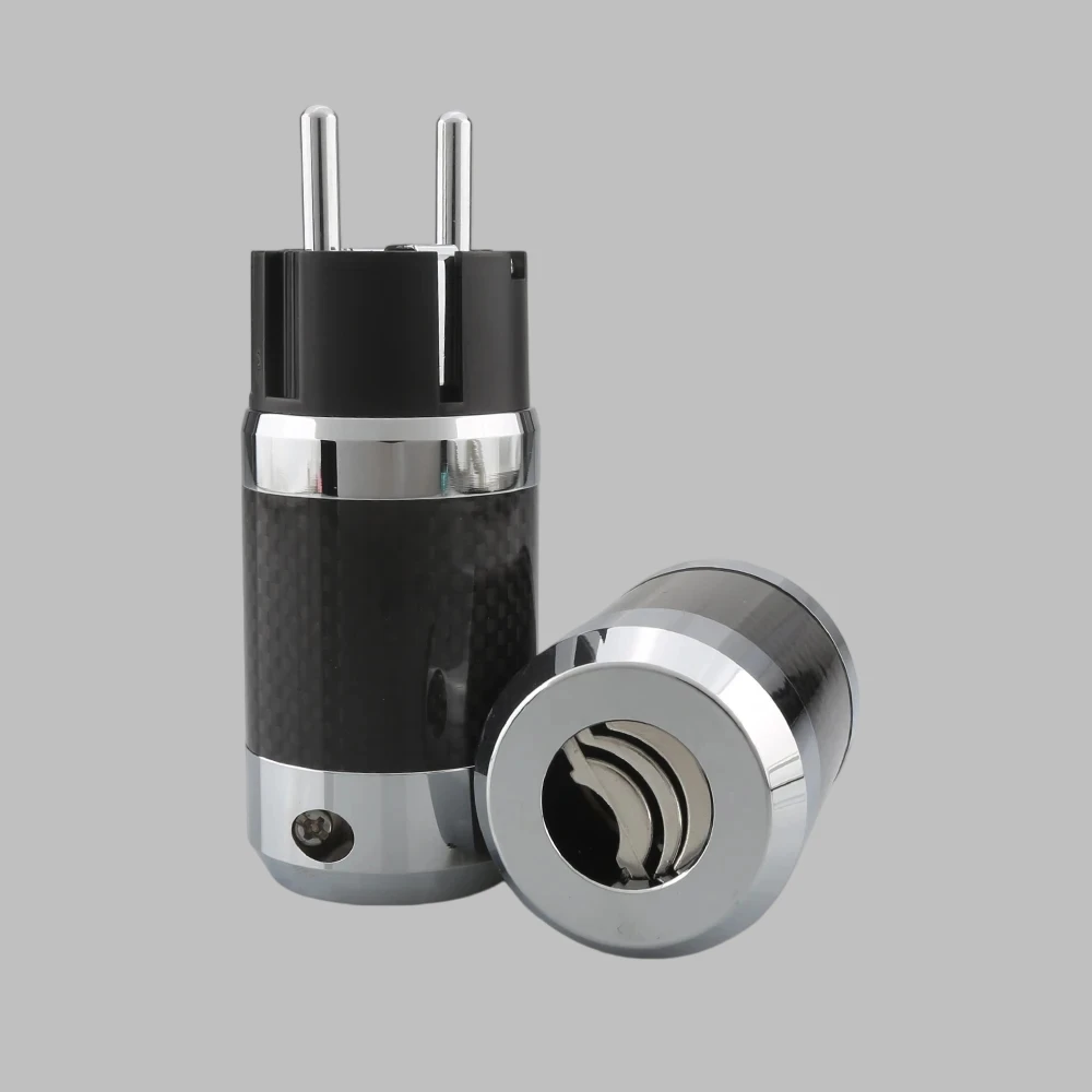 Aouyade  Hi-End AC Power Cord Carbon Fiber Rhodium Plated IEC Female European Standard Mains Power Plug with Gasket