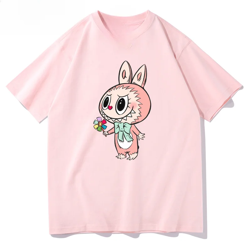 Labubu Graffiti Series Printed T-shirt Men and Women Pure Cotton Lazy Wind Short Sleeve Cartoon Trend Oversized Top