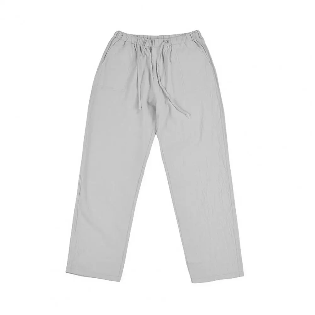 Lightweight Bottoms with Pockets Men's Cotton Linen Casual Trousers with Elastic Waist Pockets for Travel Beach for School