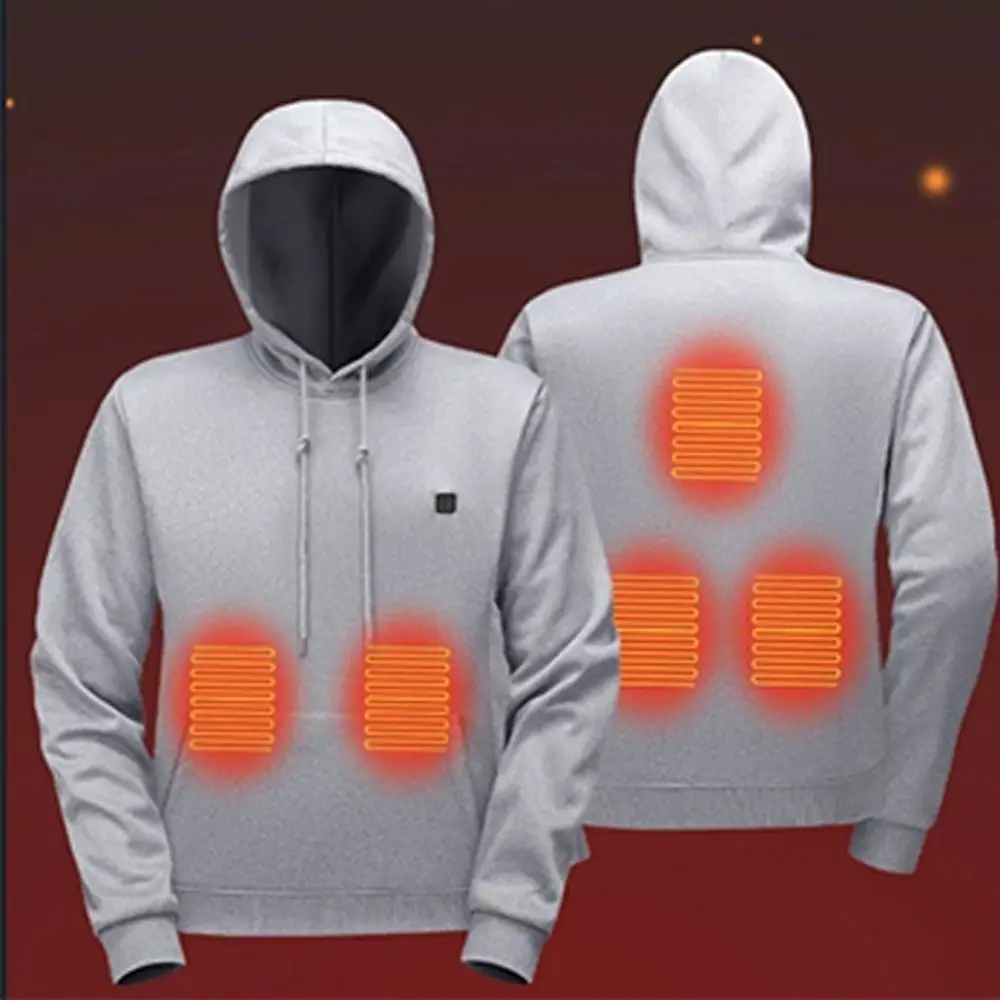 USB Heated Hoodies Lightweight Washable Electric Puffer Jackets 5 Heating Zones Keep Warm Winter Heated Sweatshirt