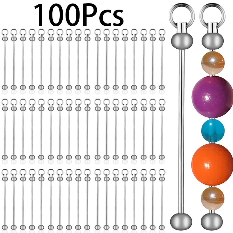 빈 비즈 키체인 바, DIY 키체인 액세서리, 금속 비즈 키체인, 펜던트 DIY용 분리형 키체인, 100 개