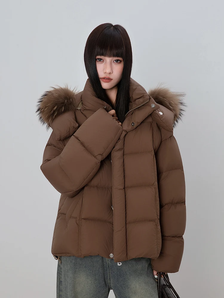 

2025 New Fashion Winter Women Real 90% Goose Down Jacket Natural Raccoon Fur Collar Coats Parka Puffer Jackets Outwear Coats