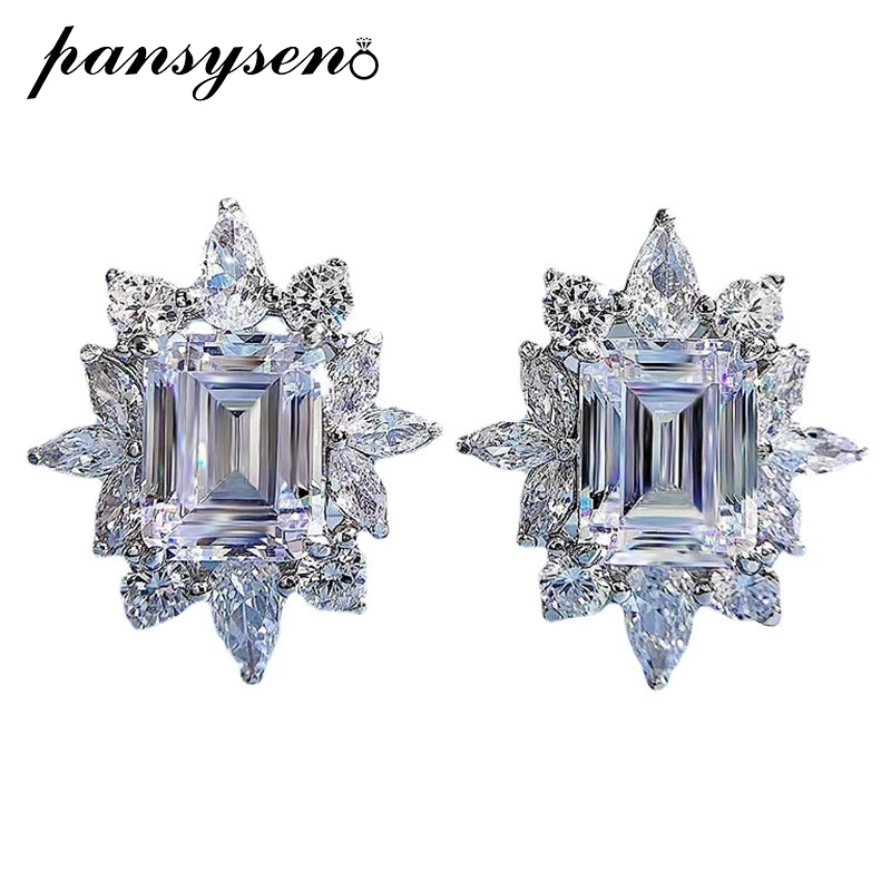 

Luxury 100% 925 Sterling Silver 7*9MM Emerald Cut High Carbon Diamond Wedding Party Stud Earrings for Women Fine Jewelry Gift