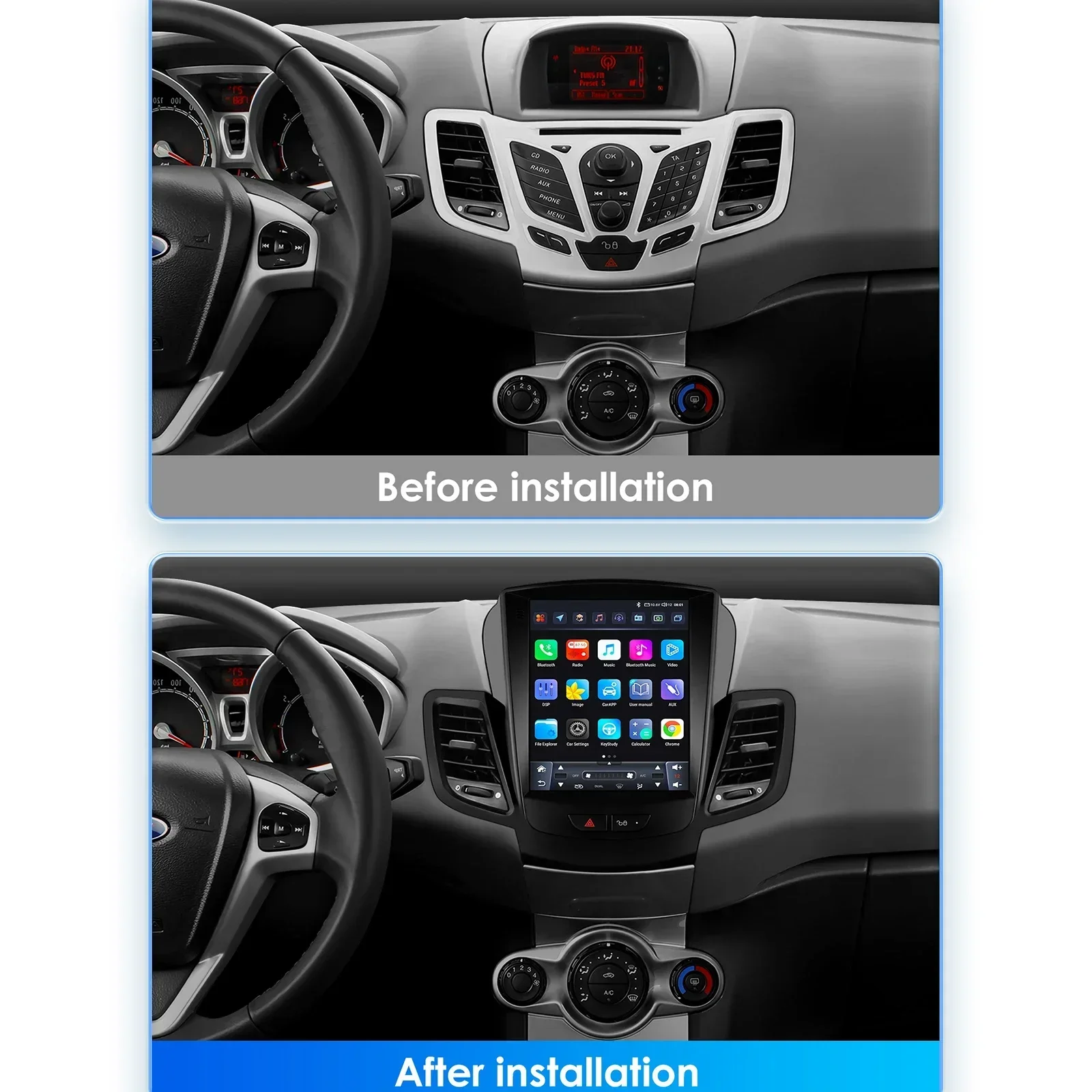 2din Android 13 Car Radio for Ford Fiesta 2009-2017 Multimedia Video Player Stereo Carplay Navigation GPS Tesla Style 9.7inch 4G