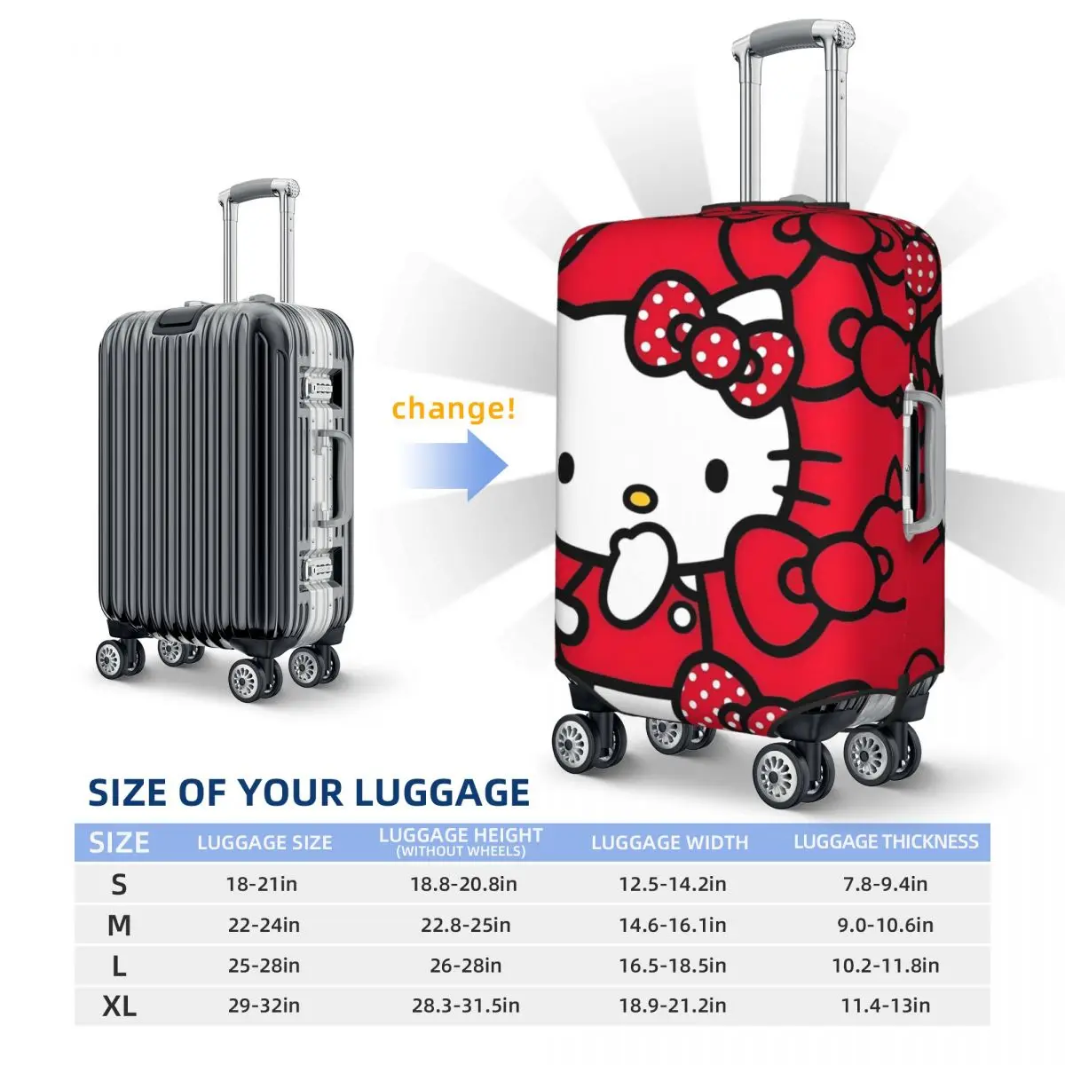 Red Hello Kitty Cat Cartoon Suitcase Cover Vacation Useful Luggage Case Travel Protection