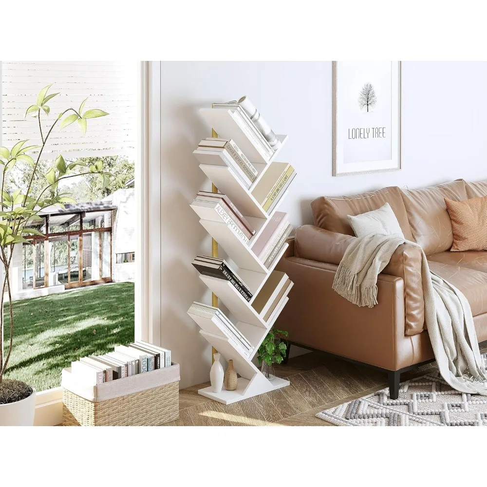 Bookcases,White steel pipe geometric 9-story tree bookshelf, for living room and bedroom, floor standing,Bookcases.