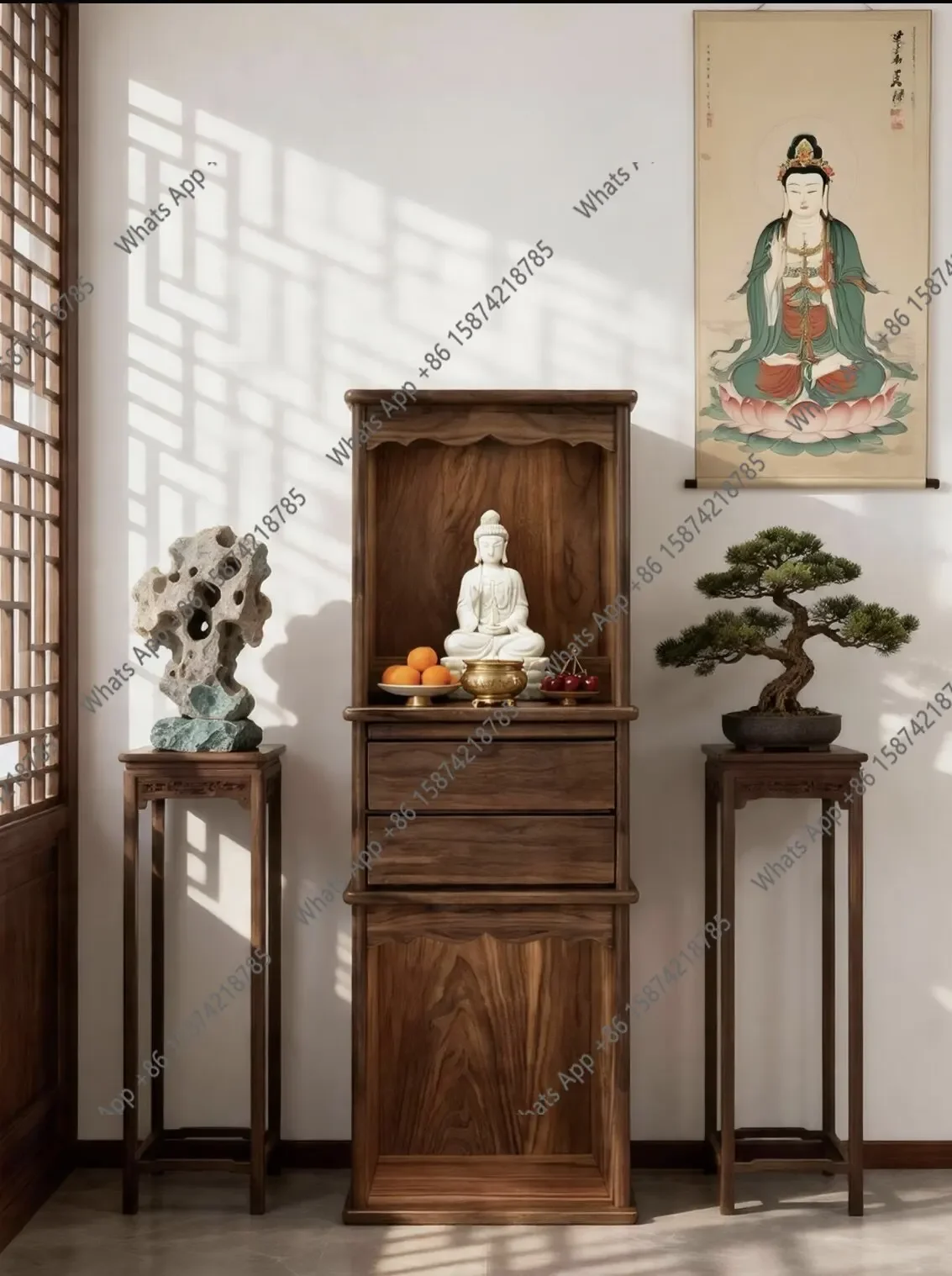 X30 New Chinese-style Solid Wood Double-layer Floor-to-ceiling Buddhist Niche Cabinet Household Buddhist Temple Table For Incens