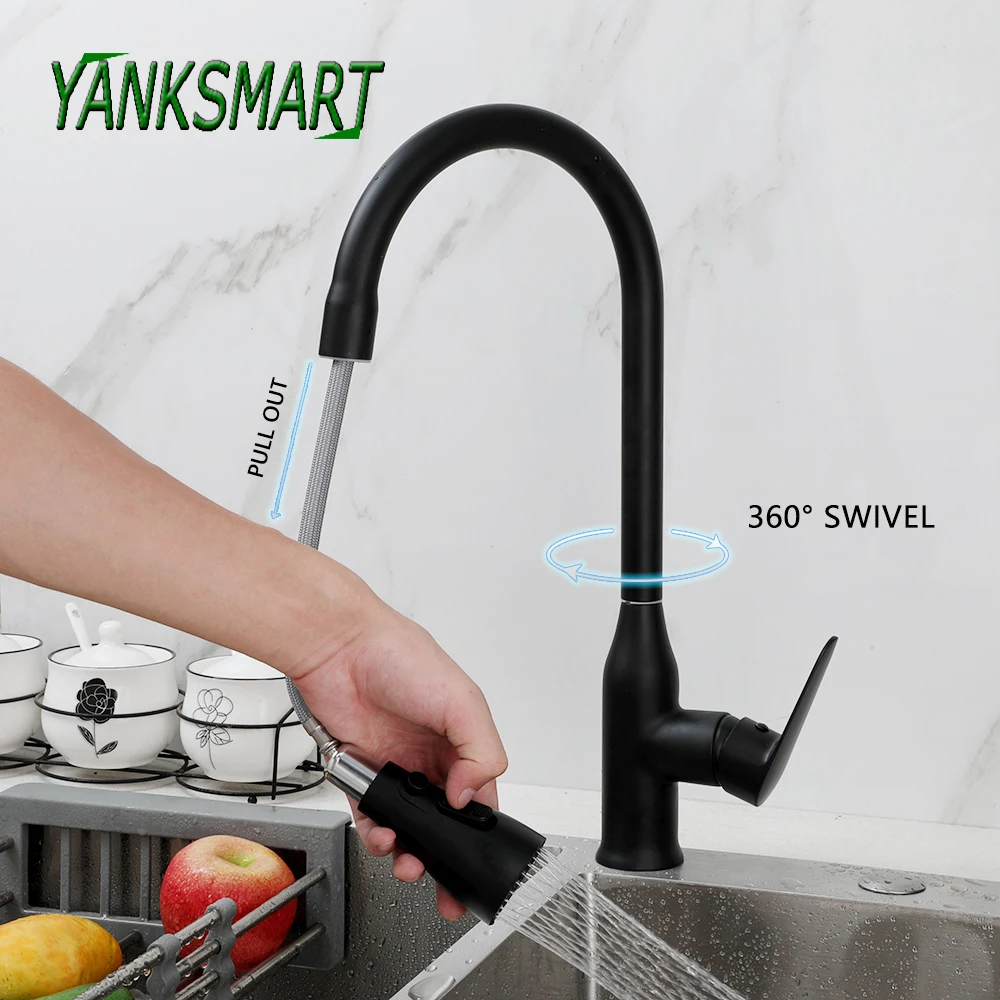 

YANKSMART Pull Down Spout Kitchen Faucet Basin Sink Stream Sprayer Head Faucets Dual Purpose Splash Proof Tap Mixer Water Taps