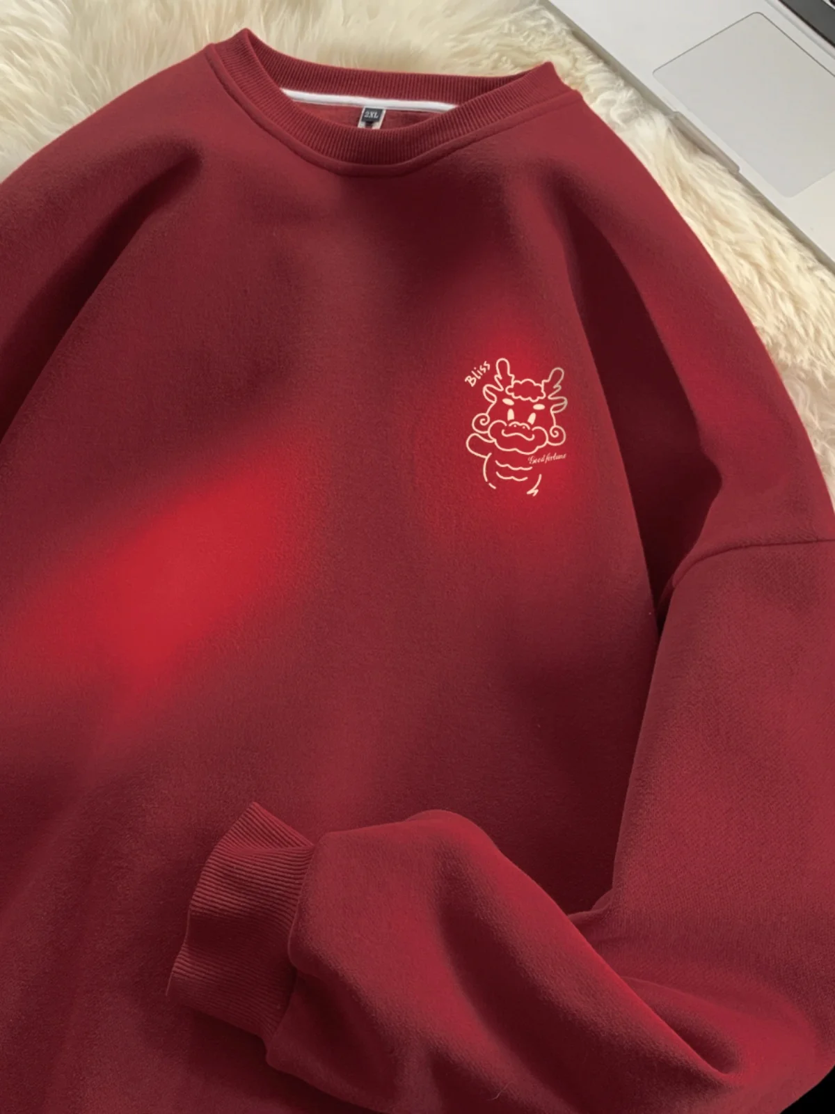 

Red Dragon Year Sweatirt ex round Ne Hoodl Jaet Heavyweight Autumn Spring Casual Wear Anti-Wrinkle Print Design