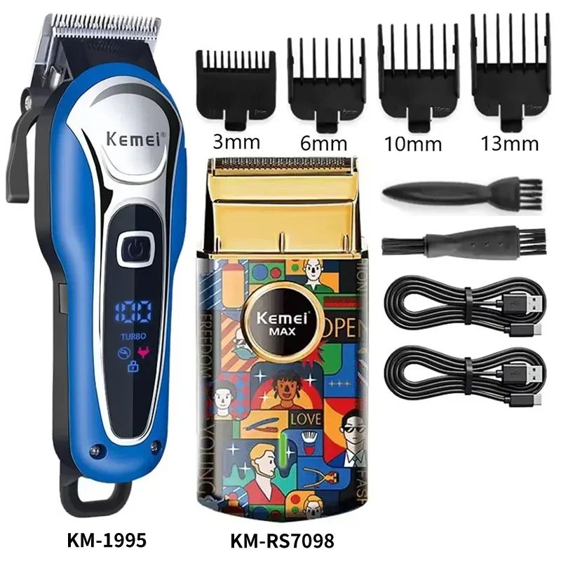 Máquina de Cortar Cabelo Kemei Km-1995 Km-2293 Km-RS7098, Cortador de Cabelo Sem Fio Recarregável para Barbeiro