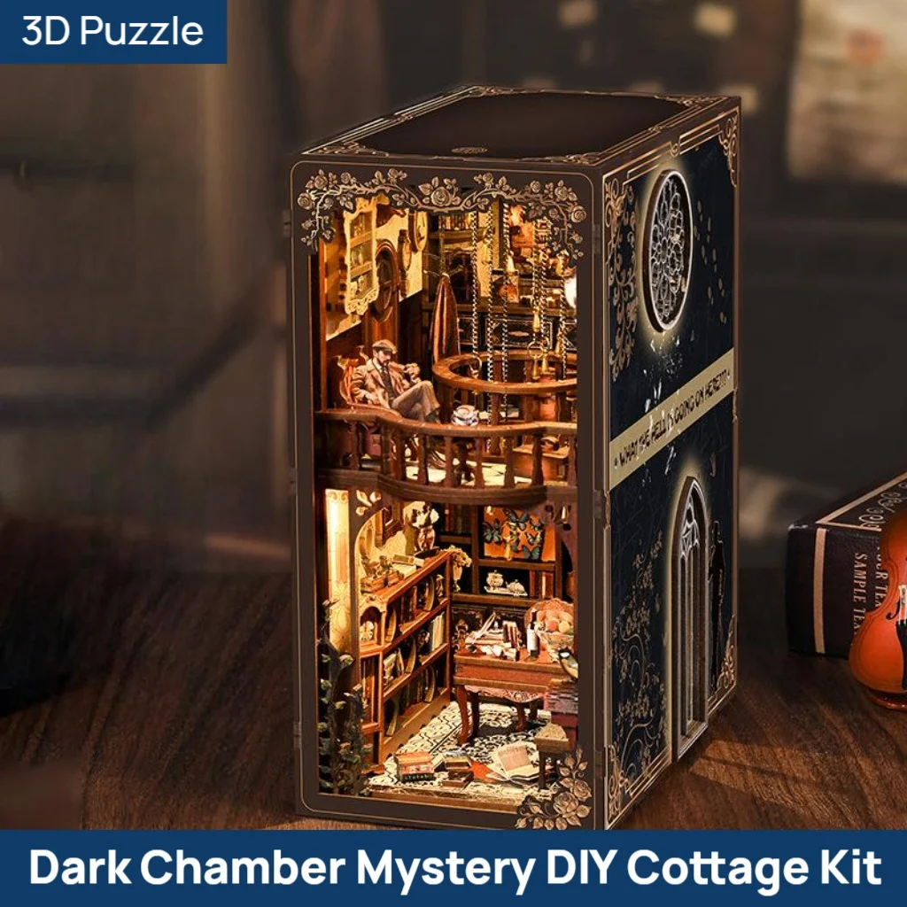 OUZEY 3D木製ブックヌックDIYキット - 「秘密のケースミステリー」探偵テーマ、隠しコンパートメント付きパズルモデル、ティーン向けギフト