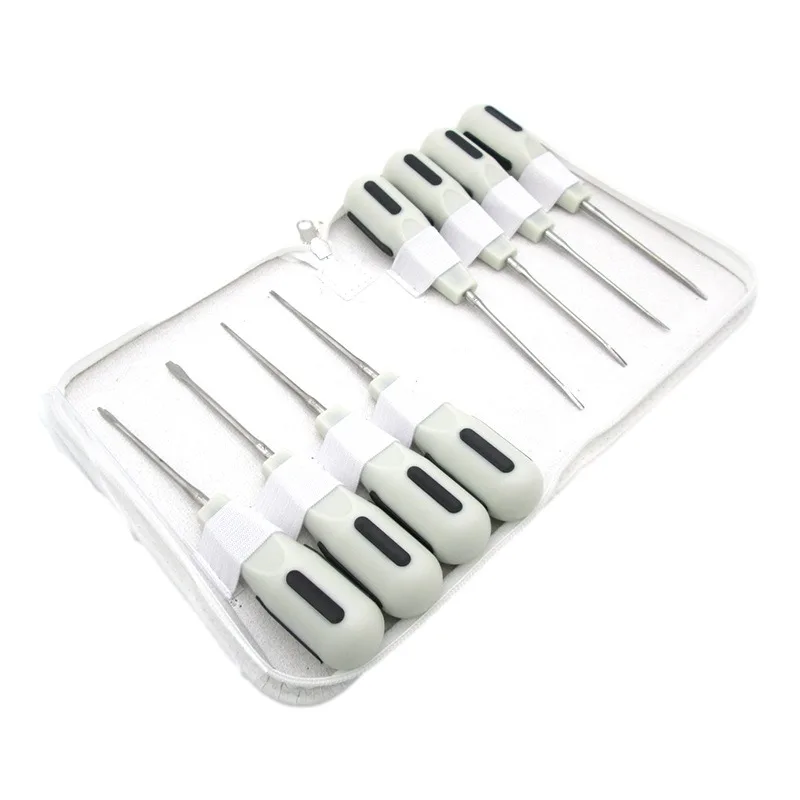 8Pcs/Set Dental Extracting Apical Root Elevators Surgery Stainless Steel with Plastic Handle Dentistry Surgical Screwdriver