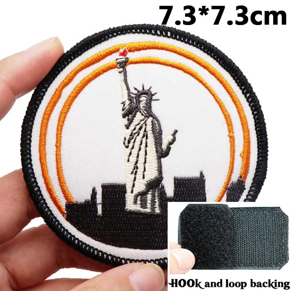 Statue of Liberty Embroidered Patches Applique Sewing Label punk biker Band Rock Clothes Badges with hook backing