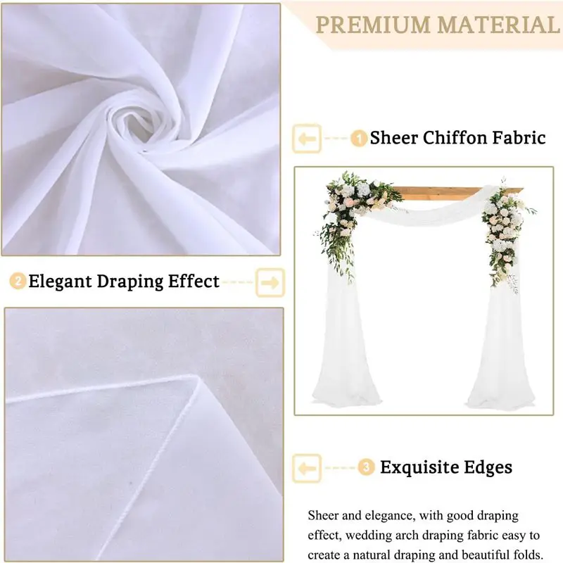 Chiffon Wedding Arch Draping Fabric 1 Panel White Drapes Sheer Backdrop Curtain for Wedding Ceremony Party Ceiling Decoration