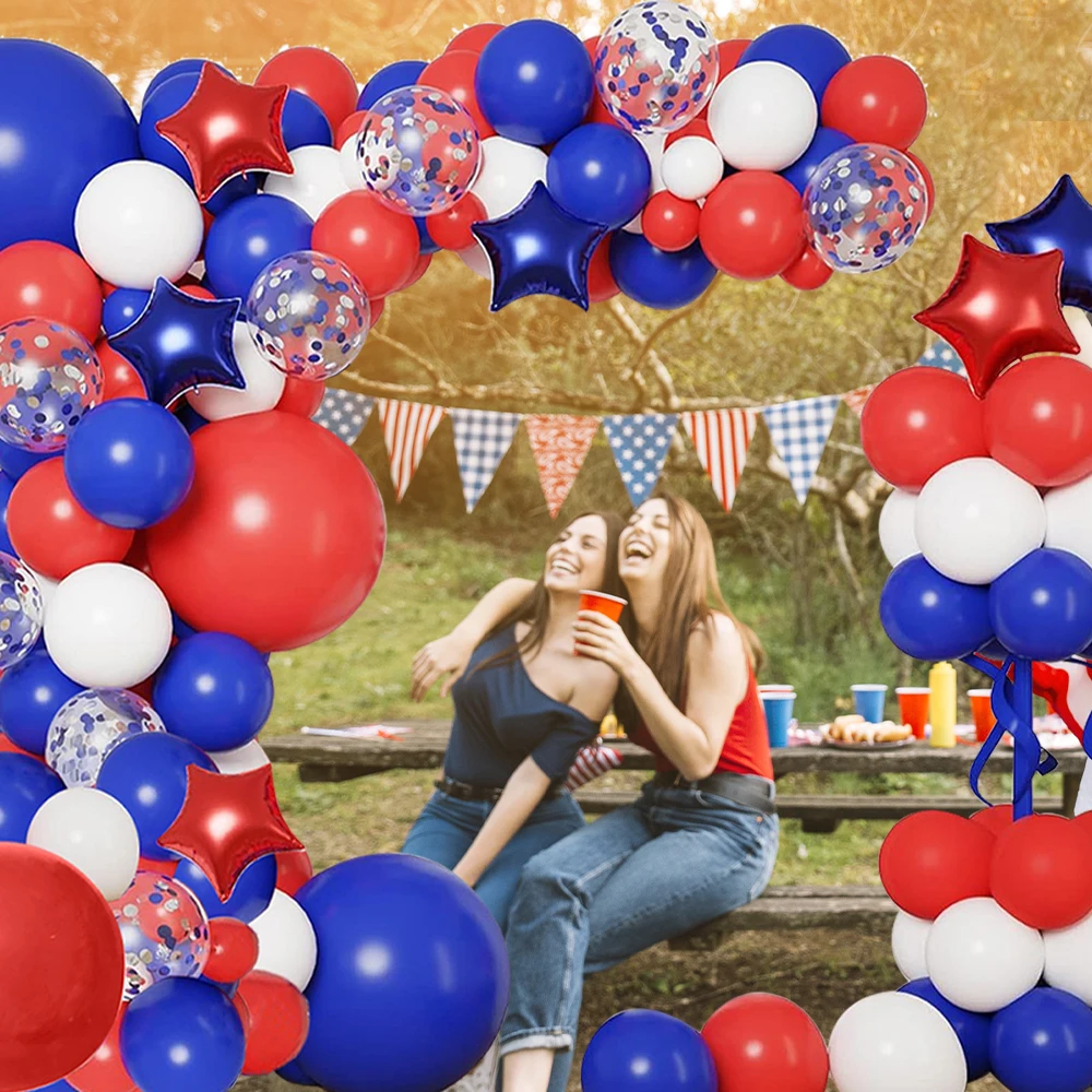 

160Pcs July 4th Red White & Blue Balloon Garland Set American Independence Day Party Decor Supplies Flag Day Photography Props