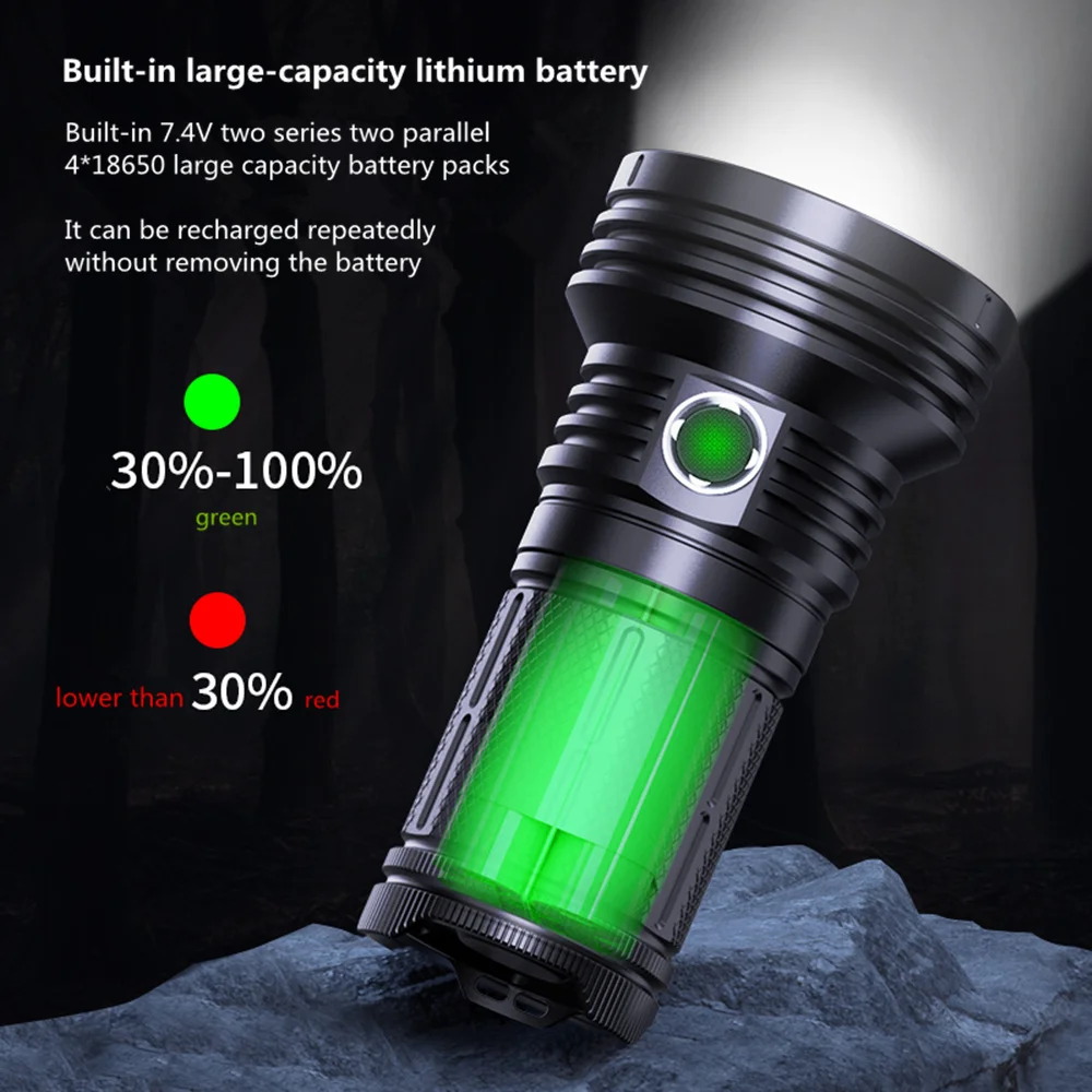 High Power Waterproof Flashlight 45000 Lumens 8*P70 Lamp Beads Wine Appraisal Light With Child Safety Lock