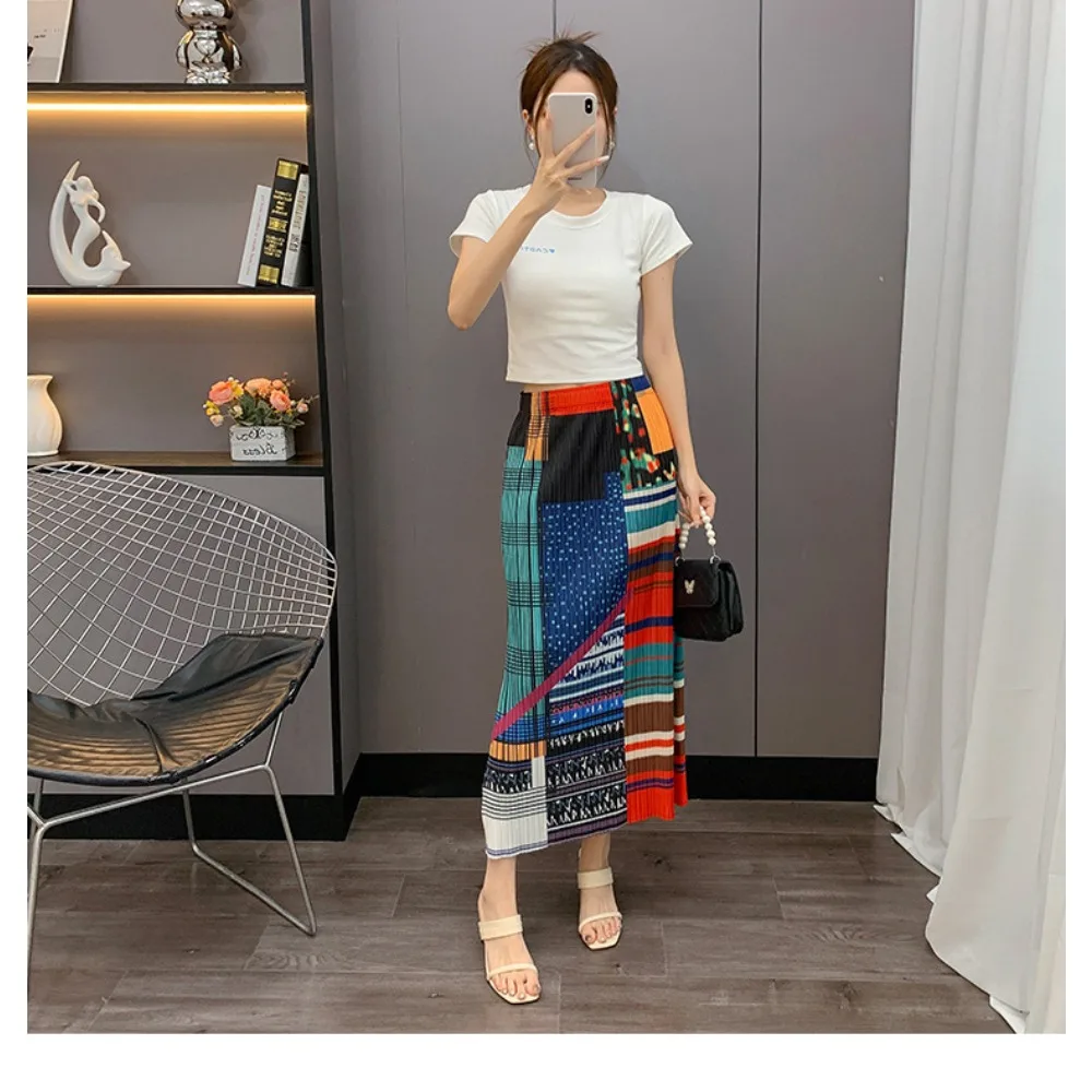 Miyake PleatedPrinted Half Skirt 2025 Summer New Pleats Straight Half Skirt High Waist Loose Fold Skirt  Stylish Resort Wear