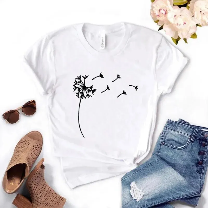 Dandelion Funny Print Women T Shirt Girl Summer O Neck Fashion Top Tee Female Clothes