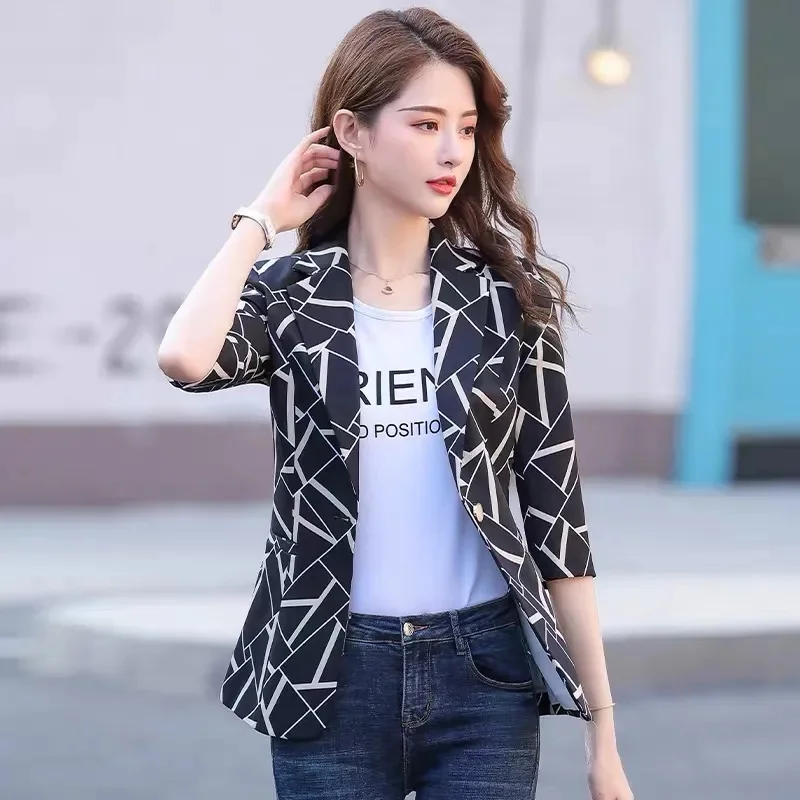 2024 New Women Blazer Print Suit Femme Jackets Office Ladies Blazers Female Casual Single Button Jacket Coat Slim Work Blazer