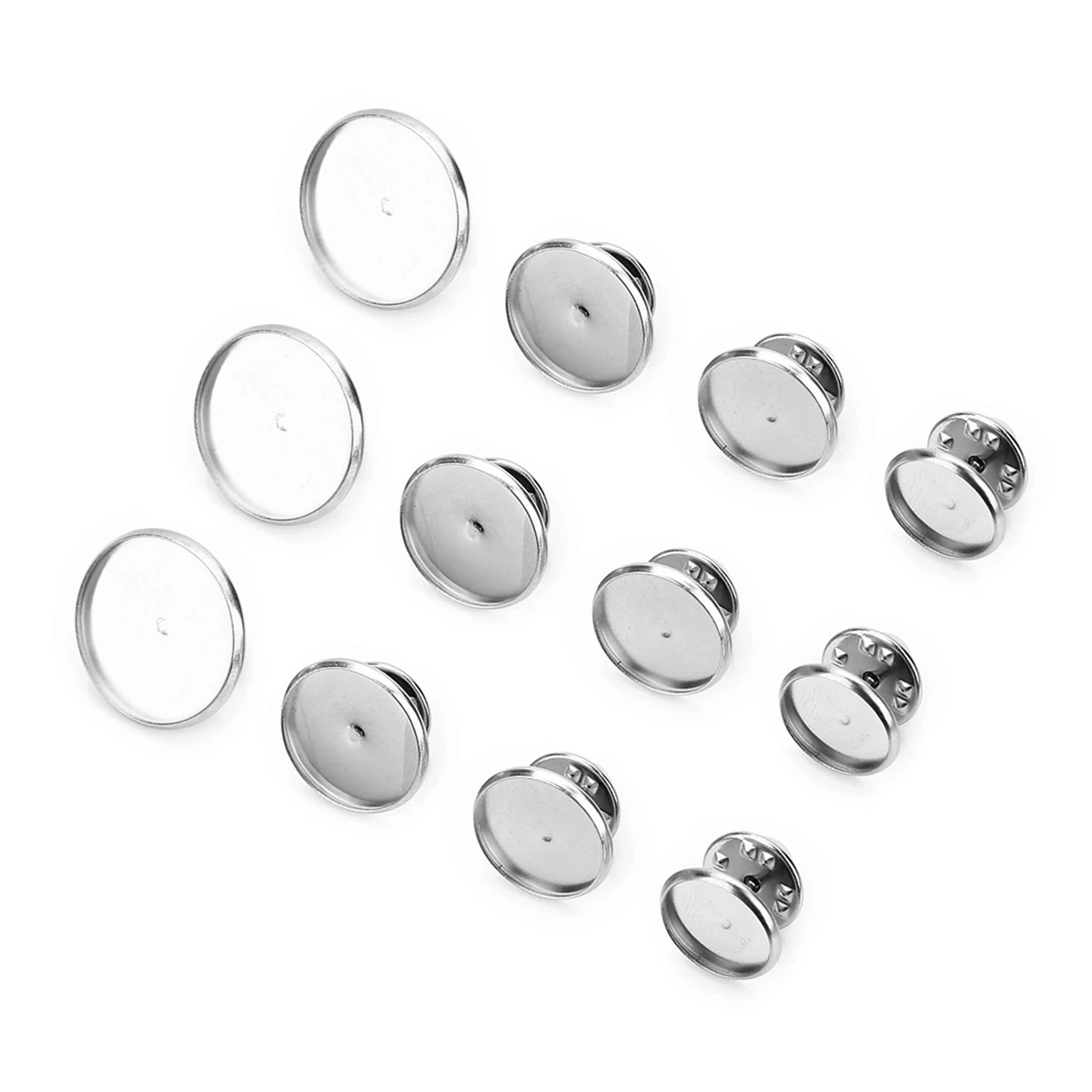 

20 Pcs Stainless Steel Brooch Accessories Bottom Support Pin Tray Round Plate for DIY Elegant Hairpins Wedding Party Decorations
