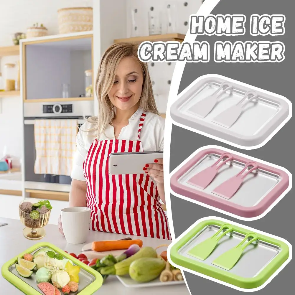 

Rolled Ice Cream Maker Stainless Steel Pan With 2 Scrapers Multifunctional Cold Sweet Fried Food Plate Household Ice Cream Maker
