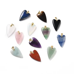 Pandahall 5Pcs Mixed Color Heart Shape Natural & Synthetic Stone Pendants With Brass Clasp for Bracelet Necklace Earring Jewelry