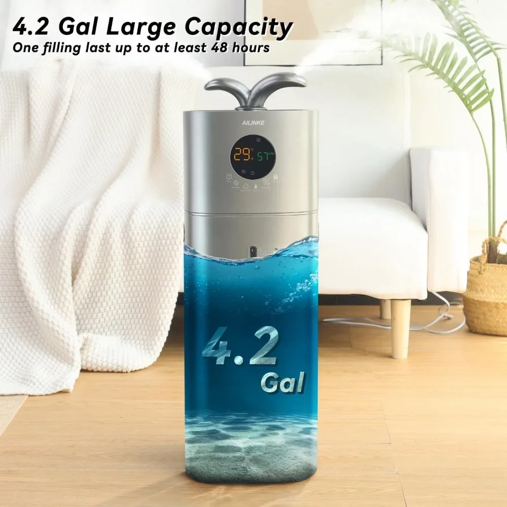 4.2Gal/16L Whole House Humidifiers 2000 sq.ft. AILINKE Large Cool Mist Humidifier with Extension Tube for Home, Office