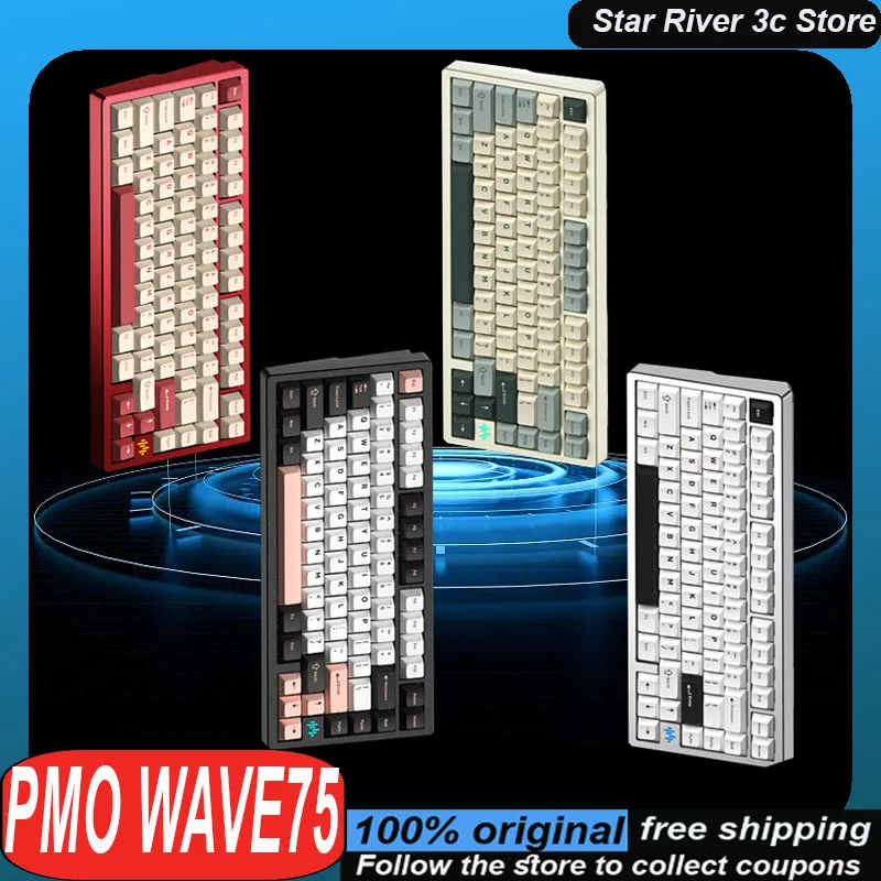 PMO WAVE75 Mechanical Keyboard Gasket structure Wireless Tri Mode Aluminum Alloy Ergonomics Hot plug Customized Gaming Keyboard