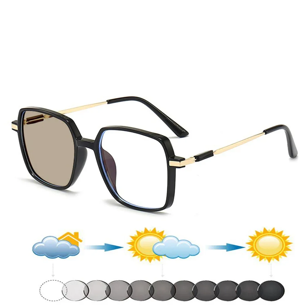 

Retro Delicate Hinges Square Frame Ultra-light Oversized Comfortable Photochromic Reading Glasses +0.75 To +4