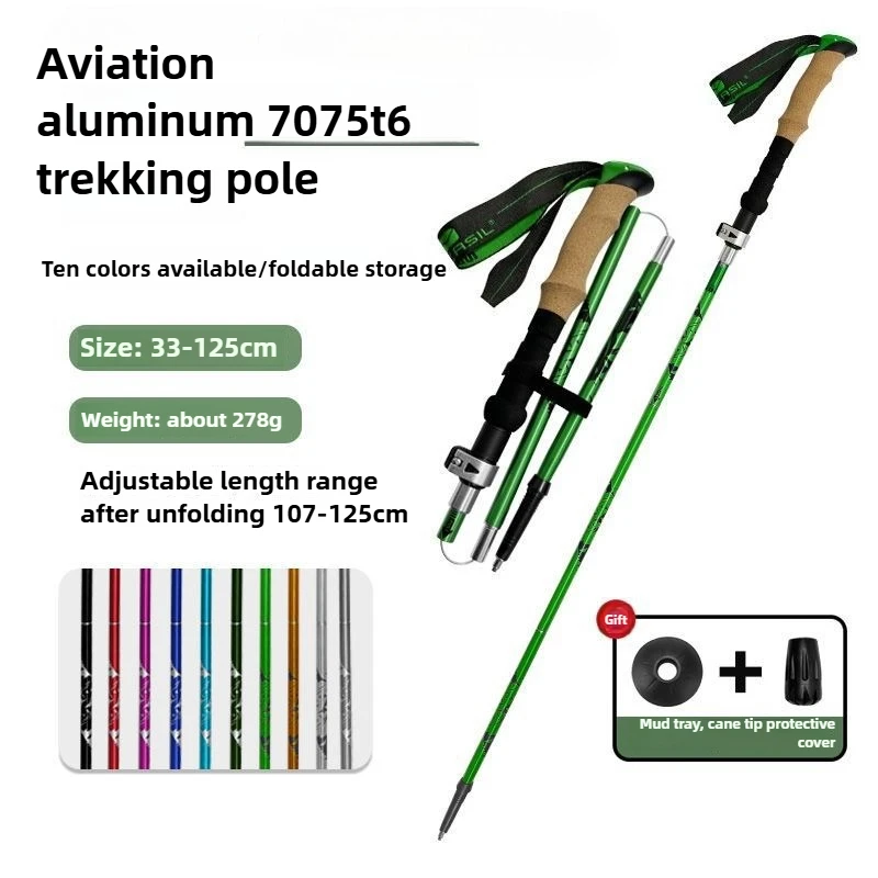 

Folding Staff 7075 T6 Mountaineering Staff Ultra Light Aluminum Alloy Five Section Folding Climbing Staff N88 Real Cork