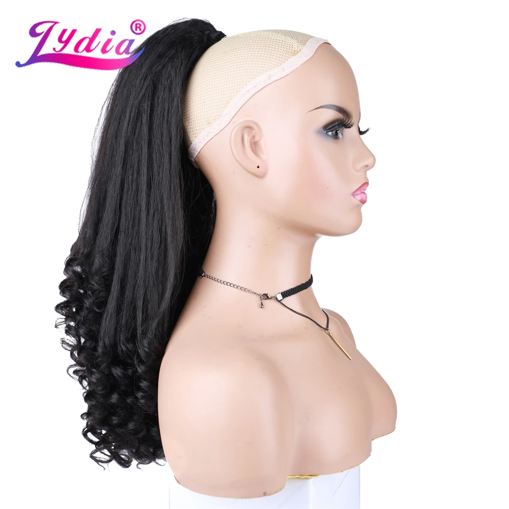 Lydia Tail Dancing Lose lockige synthetische 20" verworrene gerade Haarteile zwei Kunststoffkämme Kordelzug Pferdeschwanz Haarverlängerung schwarz – Detail 6