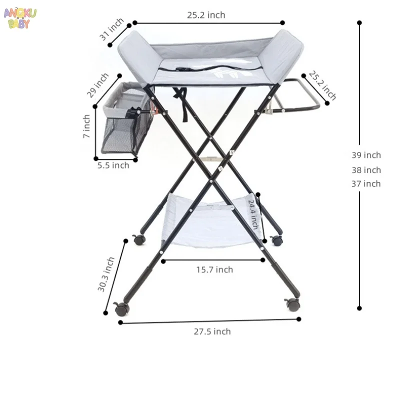 Picture 7: AnGku Multifunctional Baby Changing Table Foldable Diaper Changing Table Adjustable Height for Baby Care Table Baby Accessories