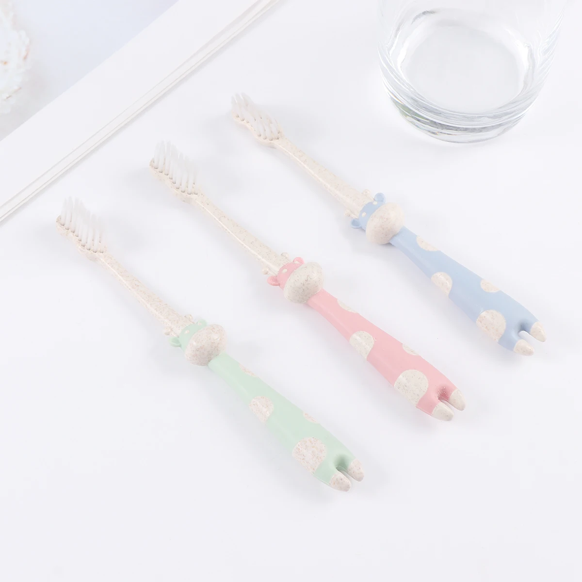 

3Pcs Children Toothbrush Made of Wheat Straw Safe Material Soft Bristle for Toddler Dental Care Cartoon Design