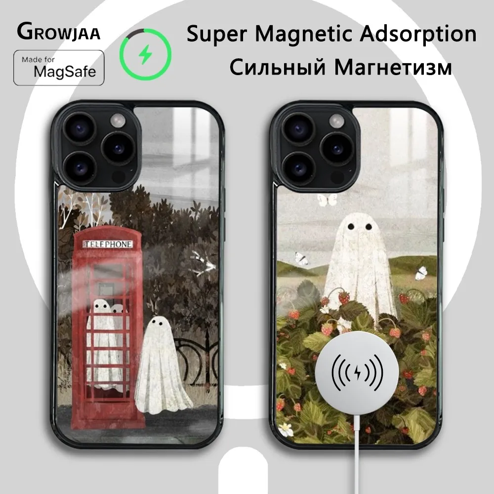 

Cute Funny Ghost Strong Magnetic Phone Case For iPhone 15 14 13 12 11 Pro Max Plus Magsafe Wireless Charging Cover