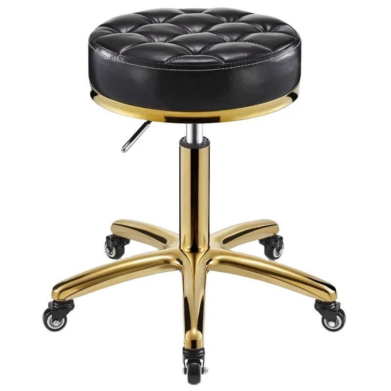 

High quality salon furniture 360 degree rolling adjustable salon stool hairdressing chair with wheels gold