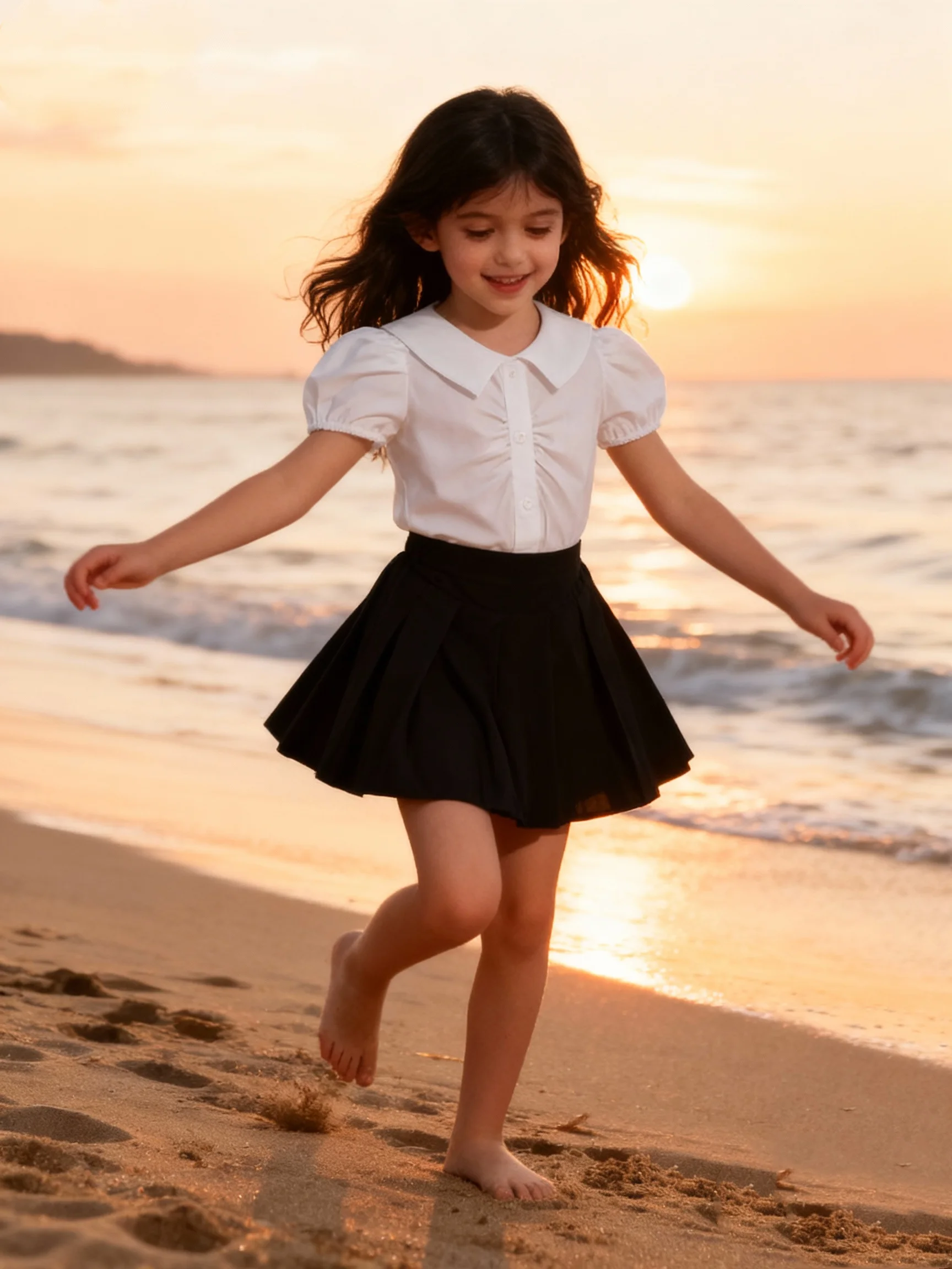 Two Piece Summer Girls' Bubble Sleeves Solid Color T-Shirt Shirt Pleated Short Skirt Cute Fashion College Style Set