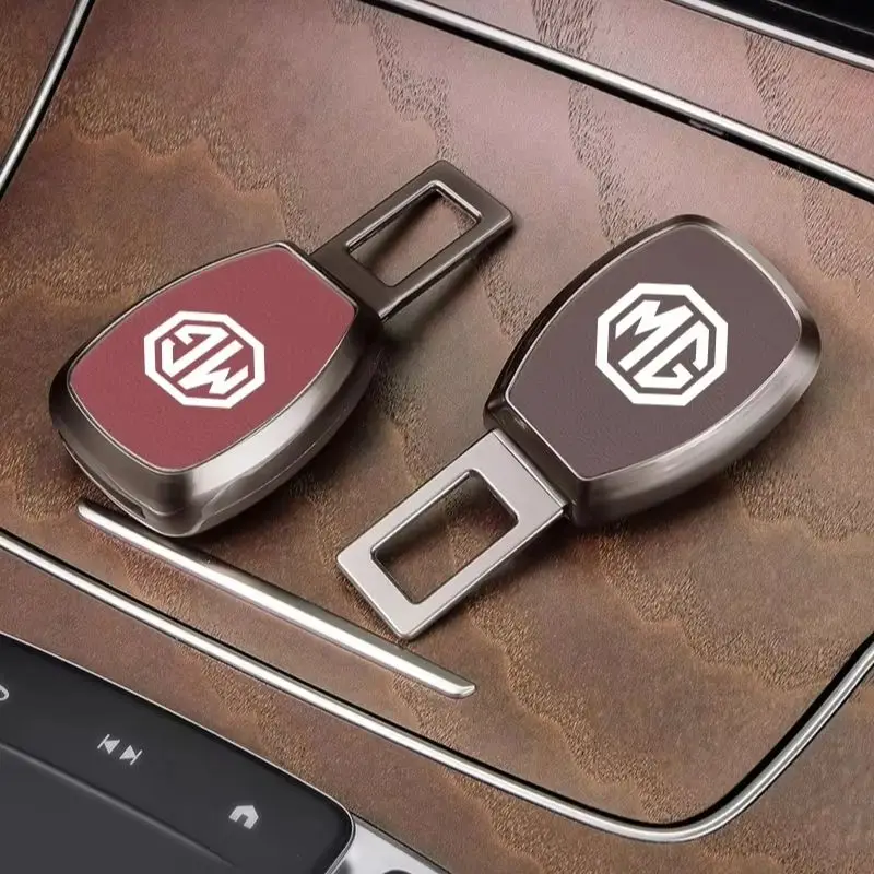 1Pcs MG Logo Suede Seat Belt Buckle Extender For MG ZS EV MG4 EV HS GT, Safety Belt Insert Plug Auto Interior Accessory