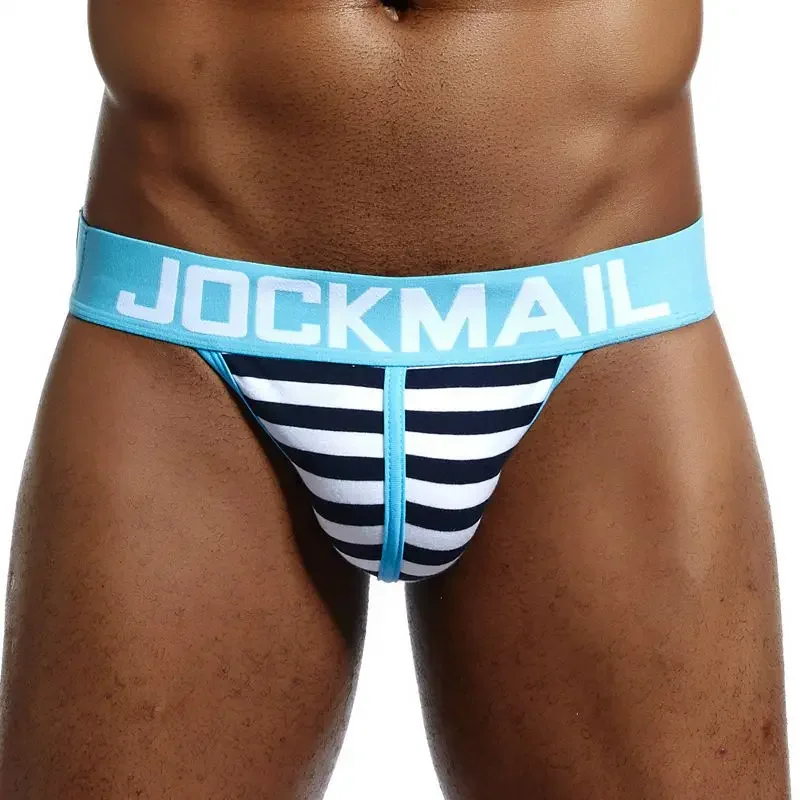 Бикини JOCKMAIL мужское в полоску, Брендовое нижнее белье для геев, пикантные Трусы-стринги, хлопковые трусы-брифы