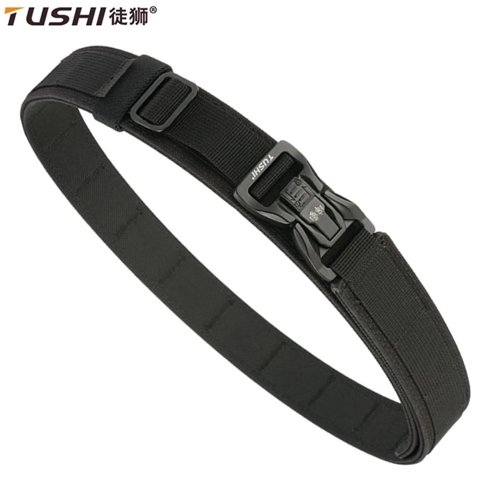 TUSHI Hard Tactical Belt for Men Metal Quick Release Buckle IPSC Gun Belt Rigid Nylon Military Belt Outdoor Sports Girdle Male