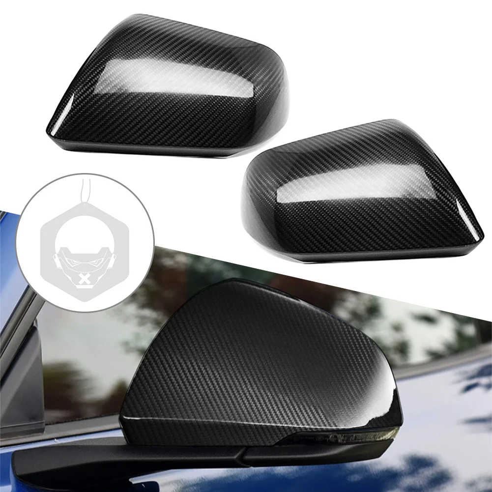 1Pair Real Carbon Fiber Car Rearview Side Mirrors Cover Cap For Ford Mustang W/O Mirror Turn Signal Light 2015-2020