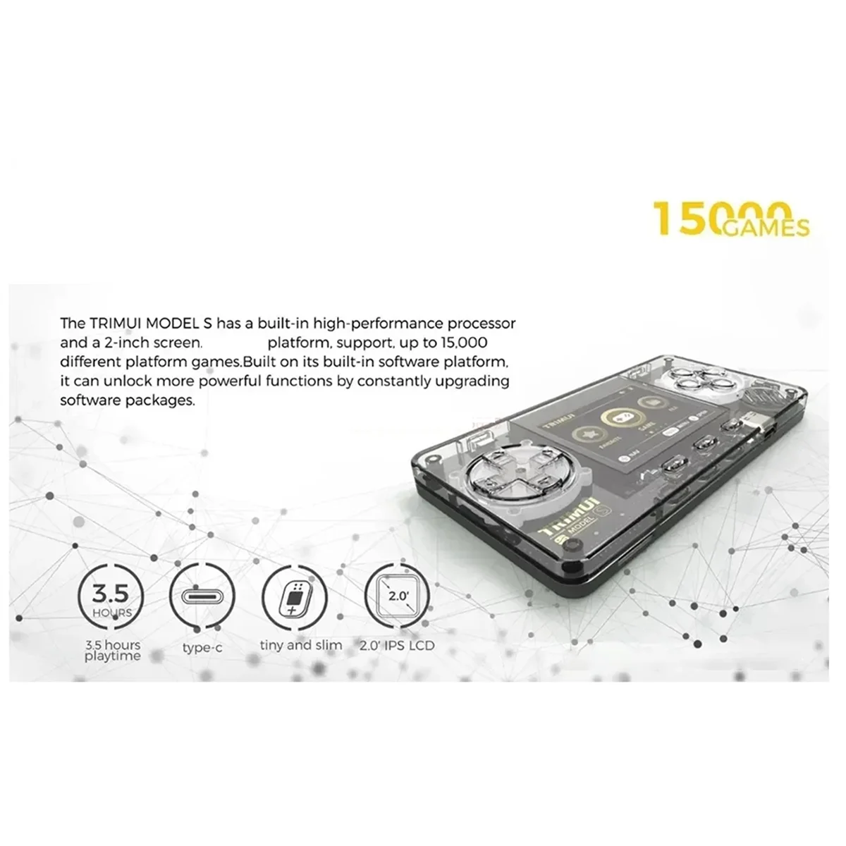 SLQZT Modello S Macchina da gioco portatile Schermo Ips da 2 pollici Mini macchina per carte portatile nostalgica estremamente compatta (Argento)