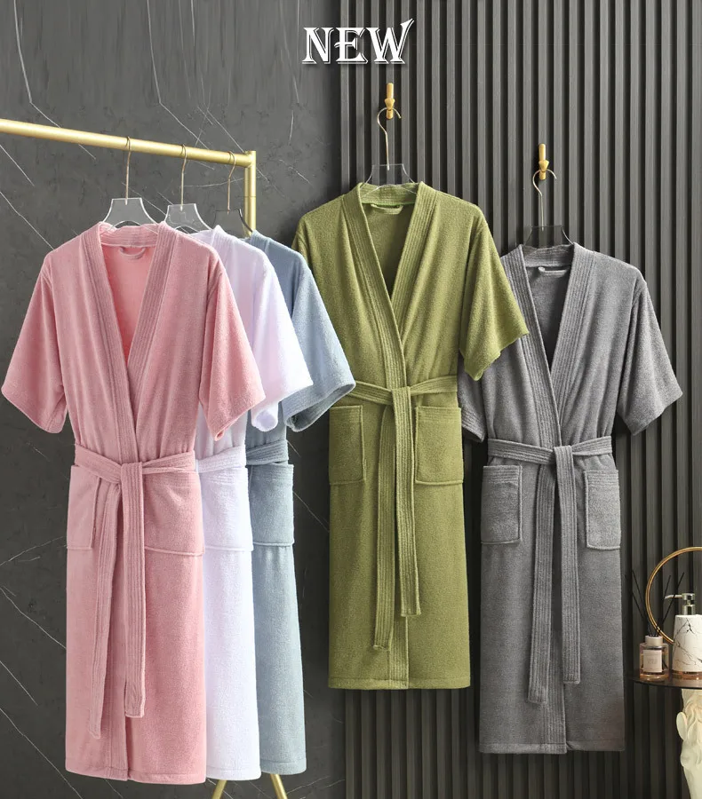 Women Towel Bathrobe Long Thick Absorbent Short Sleeve Terry Bath Robe Kimono Men Nightgown Robe Robes for Women Sleepwear New